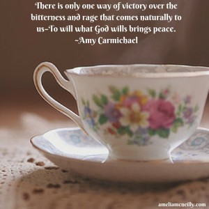 There is only one way of victory over the bitterness and rage that comes naturally to us–To will what God wills brings peace.~Amy Carmichael